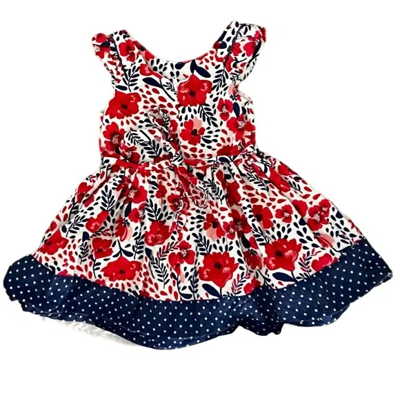EUC Nannette Kids red, white, & blue floral dress w/ petticoat, zipper, tie. 2T. - Picture 2 of 8